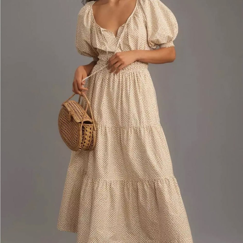 NWT By Anthropologie Somerset Maxi Dress Puff Sleeve Edition in Neutral Size XS